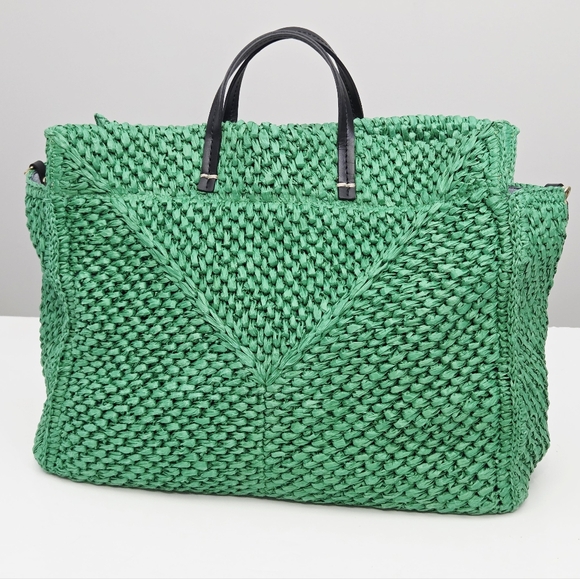 LIKE NEW CLARE V SUMMER SIMPLE RAFFIA TOTE BAG - GREEN APPLE - Picture 8 of 11